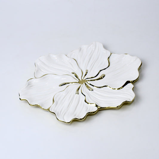 Lily Oval Ceramic Platter – 15" Floral Serving Plate in Gold & Silver | Imperial Nest