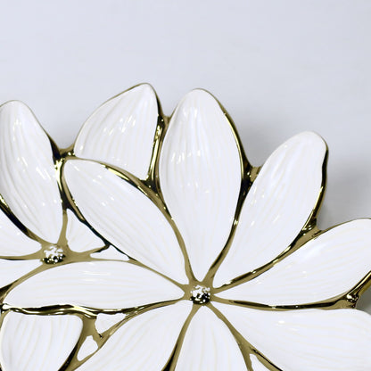 Petal Design Ceramic Bowl – 13.25" Decorative Fruit or Snack Dish | Gold & Silver Finish