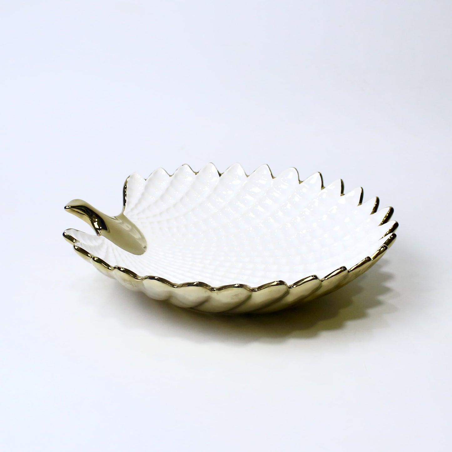 13" Ceramic Leaf Bowl with Handle – Gold & Silver Finish | Elegant Serveware