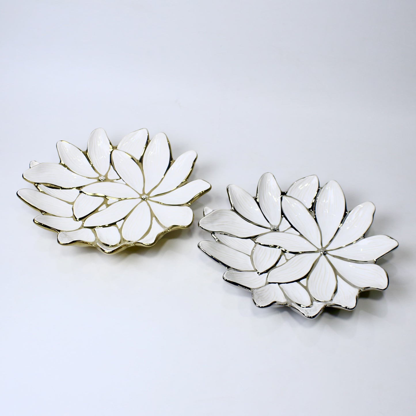 Petal Design Ceramic Bowl – 13.25" Decorative Fruit or Snack Dish | Gold & Silver Finish