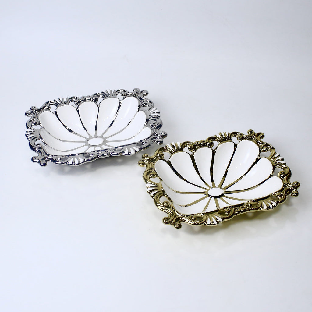 Ornate Ceramic Bowl – 10.25" Decorative Serving Dish in Gold & Silver | Imperial Nest