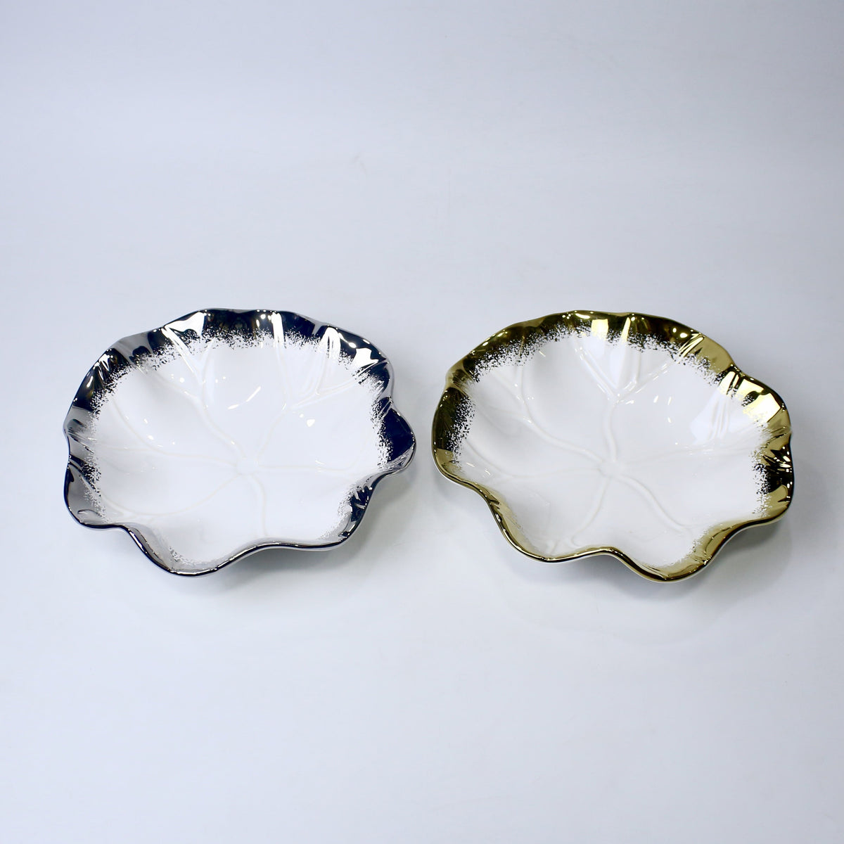 Lotus Leaf Ceramic Bowl – 10.5" Serving Dish in Gold & Silver | Imperial Nest