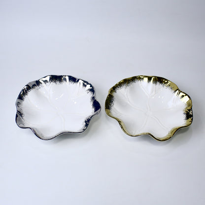Lotus Leaf Ceramic Bowl – 10.5" Serving Dish in Gold & Silver | Imperial Nest