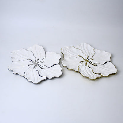 Lily Oval Ceramic Platter – 15" Floral Serving Plate in Gold & Silver | Imperial Nest