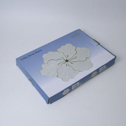 Lily Oval Ceramic Platter – 15" Floral Serving Plate in Gold & Silver | Imperial Nest