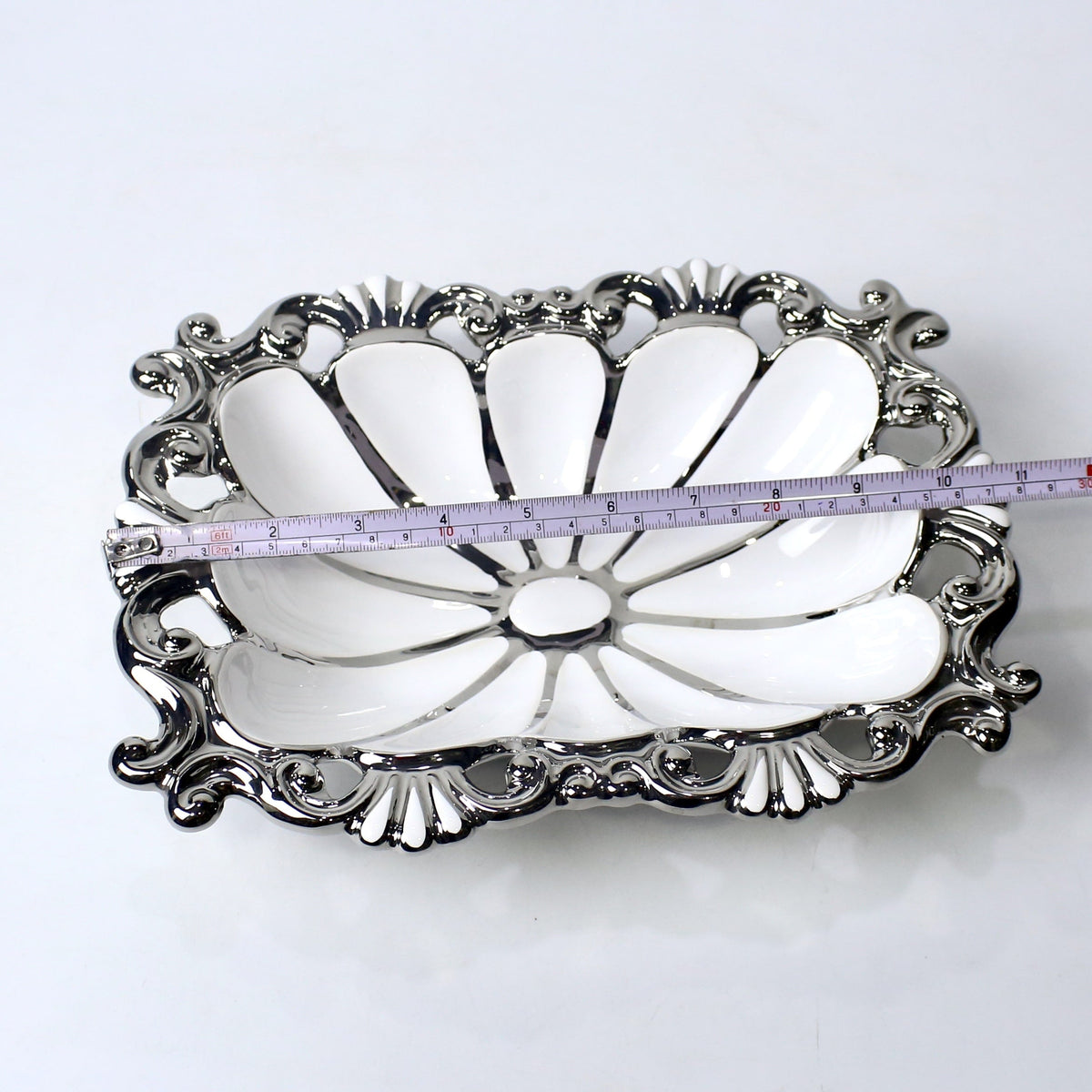 Ornate Ceramic Bowl – 10.25" Decorative Serving Dish in Gold & Silver | Imperial Nest