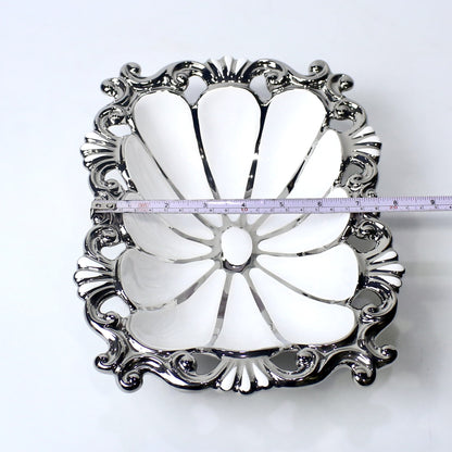 Ornate Ceramic Bowl – 10.25" Decorative Serving Dish in Gold & Silver | Imperial Nest