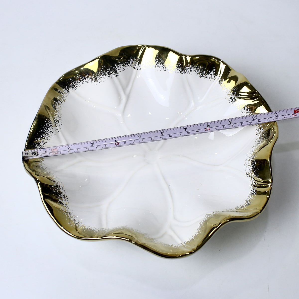 Lotus Leaf Ceramic Bowl – 10.5" Serving Dish in Gold & Silver | Imperial Nest