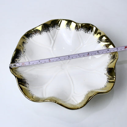 Lotus Leaf Ceramic Bowl – 10.5" Serving Dish in Gold & Silver | Imperial Nest