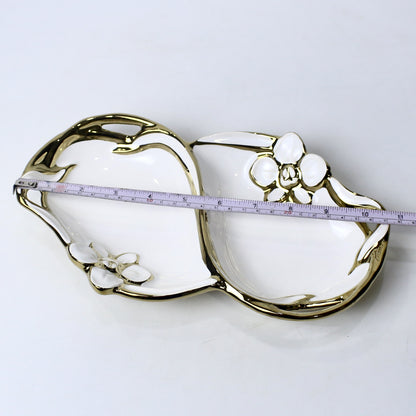 Elegant Dual-Compartment Ceramic Platter – Silver & Golden | Imperial Nest