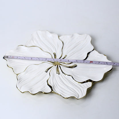 Lily Oval Ceramic Platter – 15" Floral Serving Plate in Gold & Silver | Imperial Nest