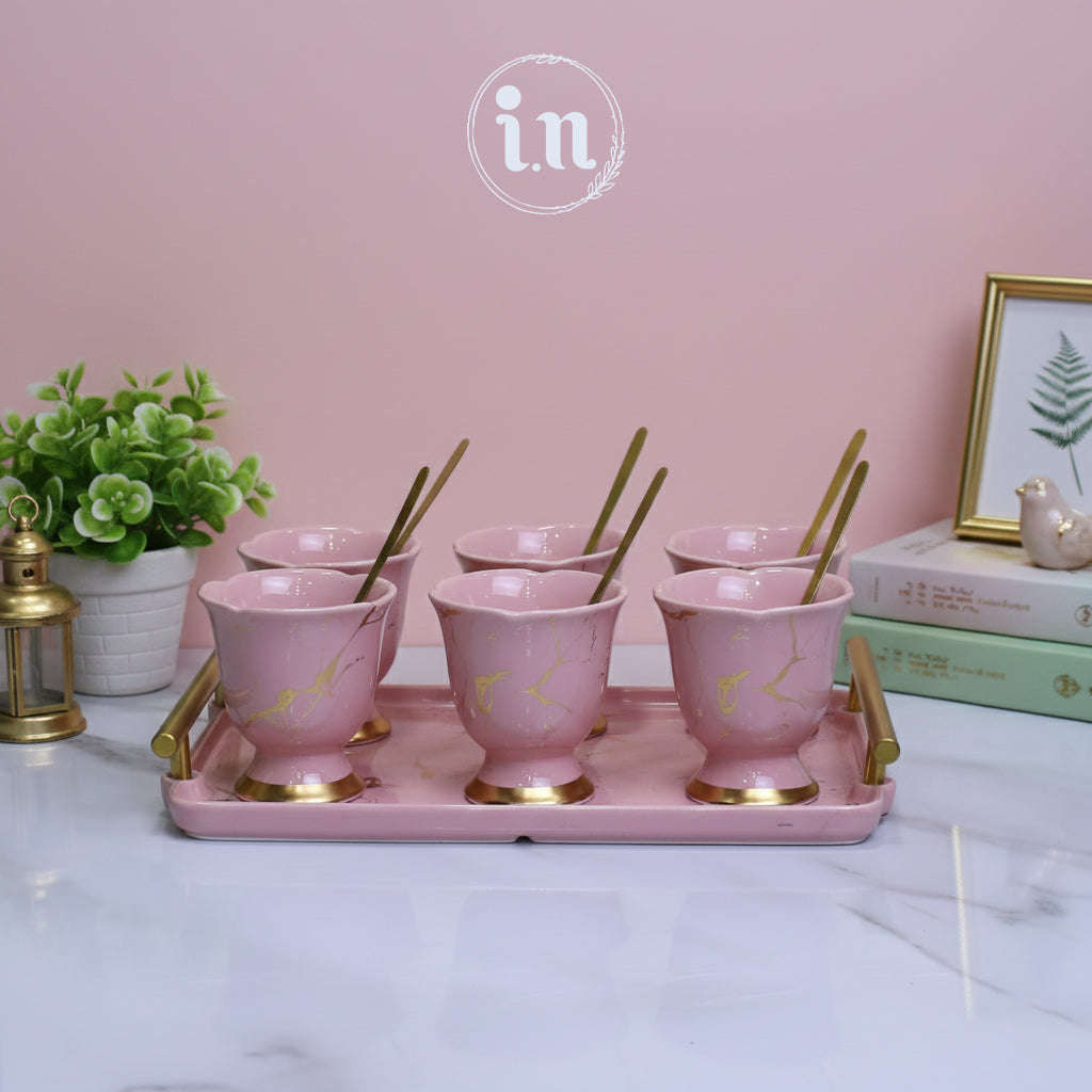 Pastel Pink & Gold Marble Ice Cream Bowl Set