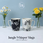 Set of 2 Jungle Whisper Ceramic Mugs – Black & White Jungle Print | Imperial Nest