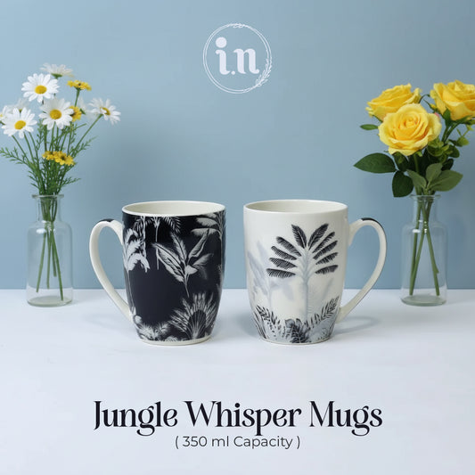 Jungle Whisper Ceramic Mugs – Black & White Jungle Print | Imperial Nest