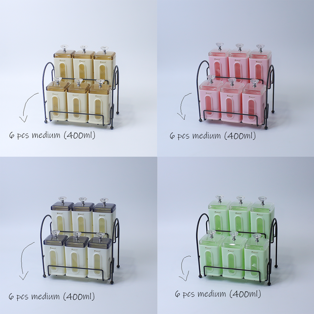 Spice Jar Set | Spice Organizer With Stand | 6 Pcs (270ml each) Airtight Jars with Stand