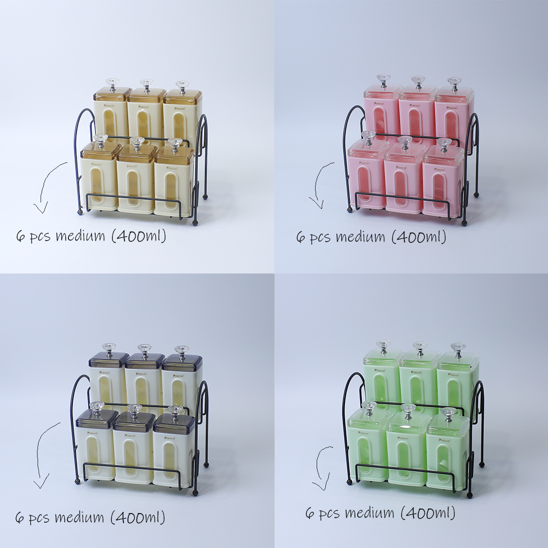 Spice Jar Set | Spice Organizer With Stand | 6 Pcs (270ml each) Airtight Jars with Stand