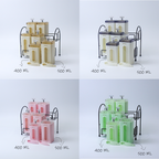 Spice Jar Set | Spice Organizer With Stand | 3 Pcs (400ml each) & 3 Pcs (500ml each) Airtight Jars with Stand