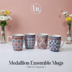 Set of 4 Vintage Pattern Ceramic Mugs – Ethnic Print | Imperial Nest