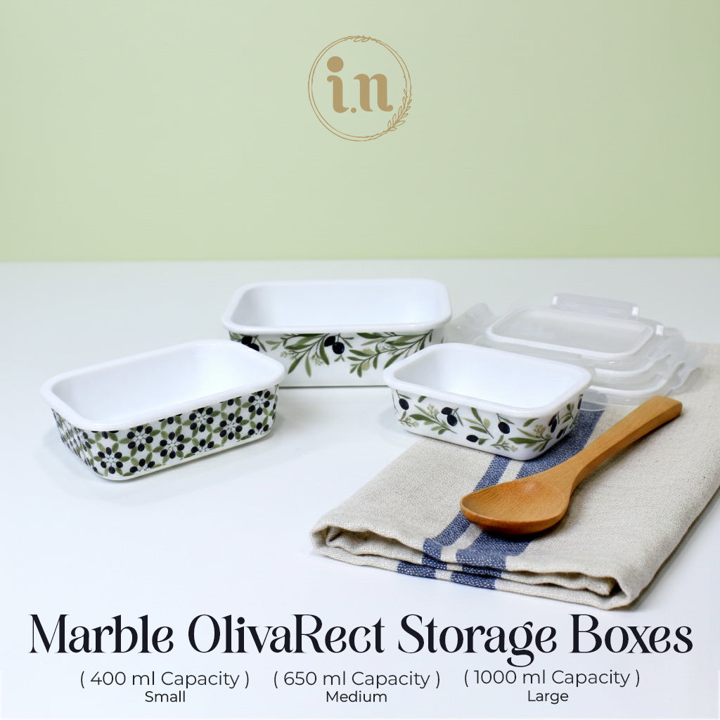 Marble OlivaRect 3-Piece Storage Box Set | Airtight Glass Containers with Lock Lids