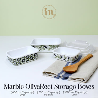 Marble OlivaRect 3-Piece Storage Box Set | Airtight Glass Containers with Lock Lids