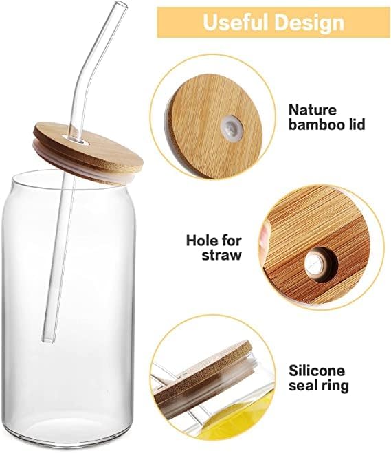 Glass Tumbler Sipper with Bamboo Lid & Reusable Straw | Iced Coffee, Juice & Smoothie Tumbler