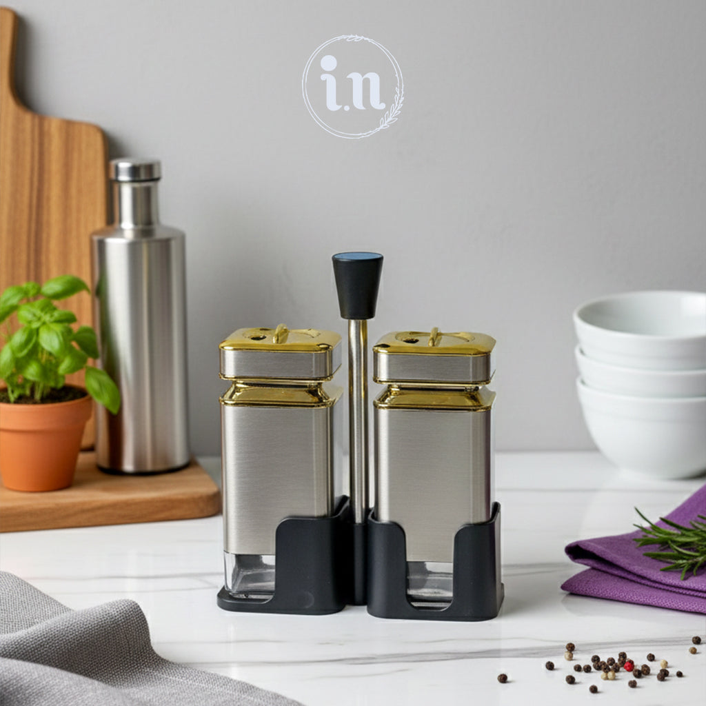 3-Piece Glass Salt & Pepper Jar Set with Holder