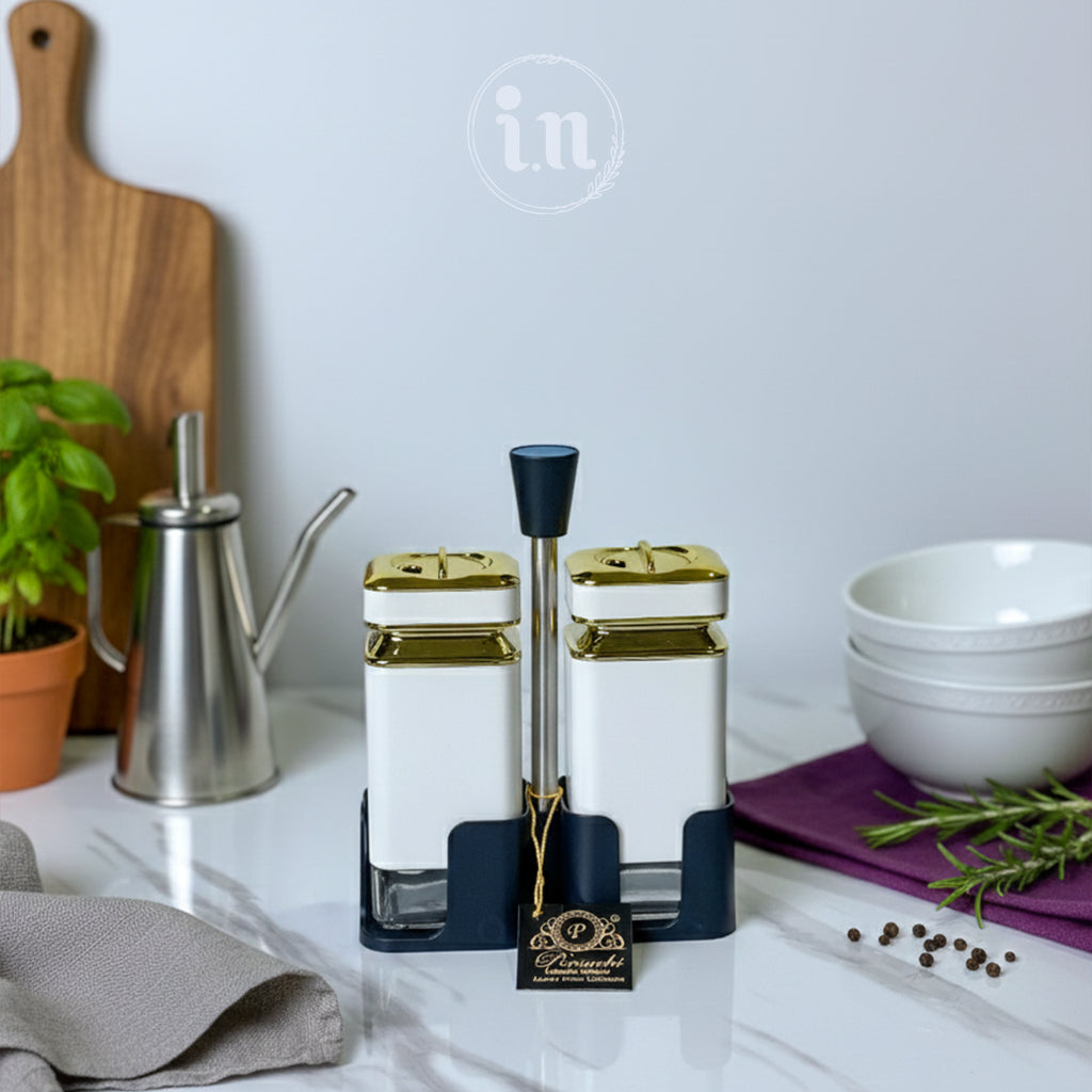 3-Piece Glass Salt & Pepper Jar Set with Holder