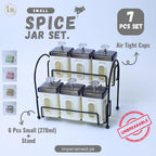 Spice Jar Set | Spice Organizer With Stand | 6 Pcs (270ml each) Airtight Jars with Stand