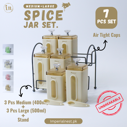 Spice Jar Set | Spice Organizer With Stand | 3 Pcs (400ml each) & 3 Pcs (500ml each) Airtight Jars with Stand