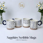 Set of 4 Sapphire Scribble Abstract Ceramic Mugs – Modern Art-Inspired Cups | Imperial Nest