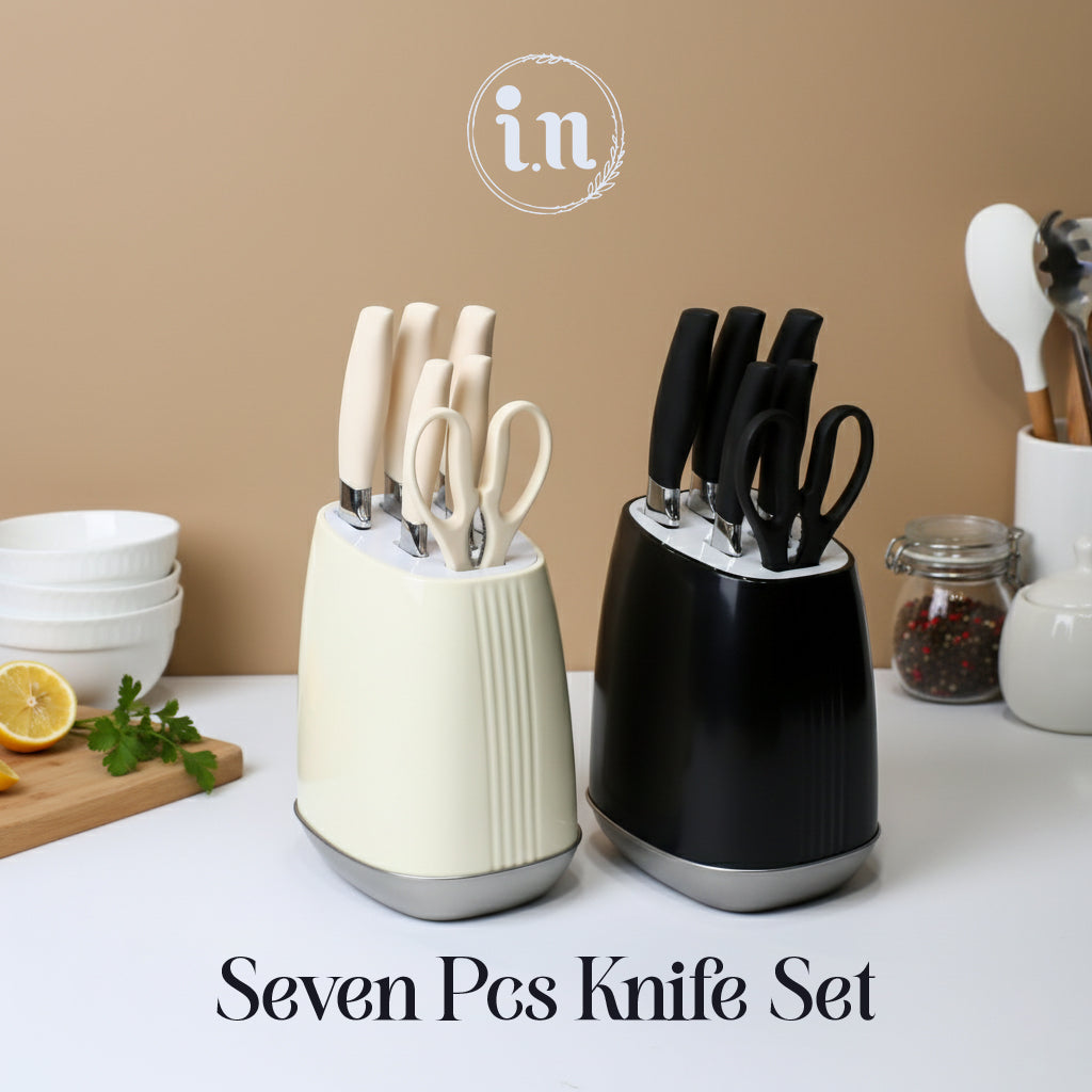 Premium 6 Pcs Kitchen Knife Set - Stainless Steel with Ergonomic Handles & Curved Block