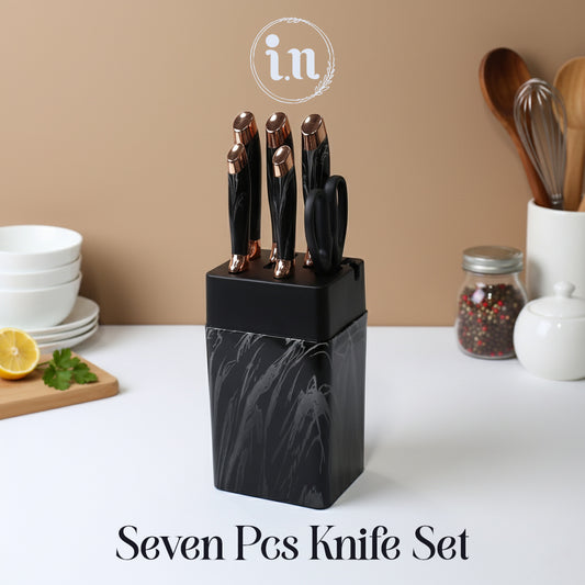 Elegant Marble & Rose Gold Kitchen Knife Set - 7 Pieces with Premium Storage Block