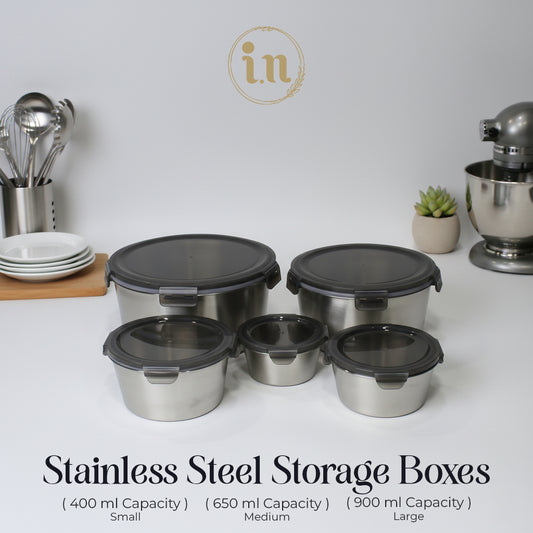 Stainless Steel 304 Round Storage Boxes - 4 Pcs & 5 Pcs Set
