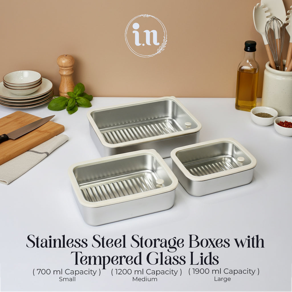 Stainless Steel 304 Storage Boxes with Tempered Glass Lids