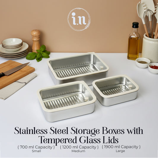Stainless Steel 304 Storage Boxes with Tempered Glass Lids