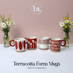 Set of 4 Red & White Geometric Ceramic Mugs – Modern Designer Cups | Imperial Nest