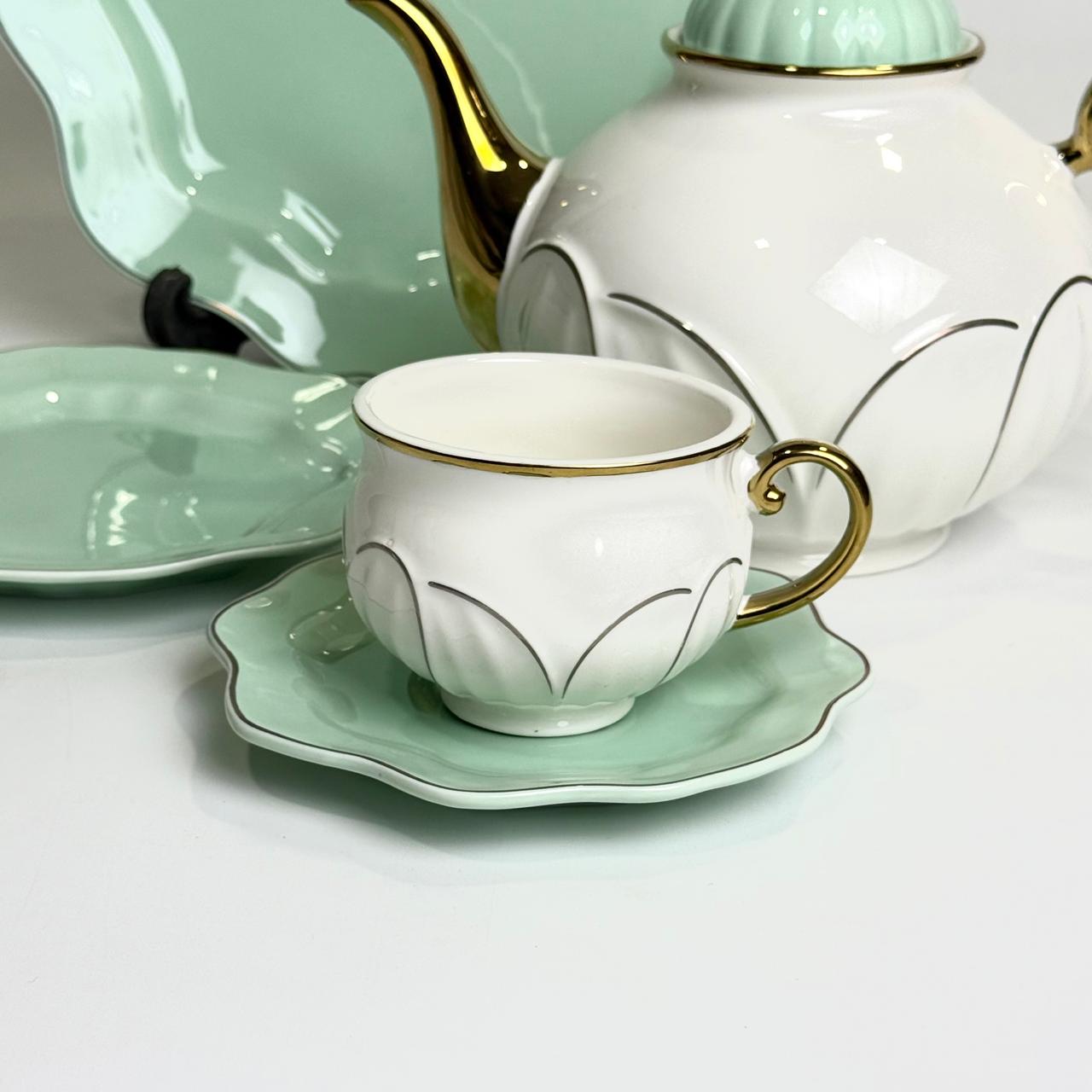 Elegant Mint Green Bone China Tea Set – 24-Piece Complete Tea Serving Set