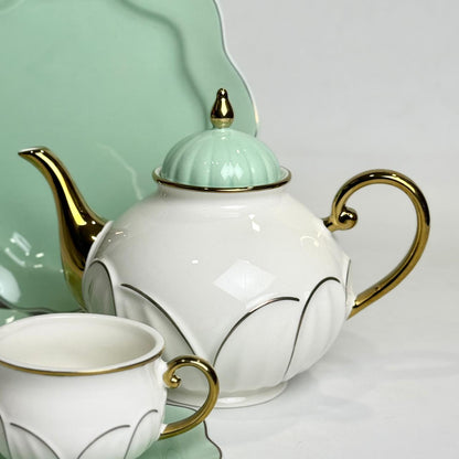 Elegant Mint Green Bone China Tea Set – 24-Piece Complete Tea Serving Set