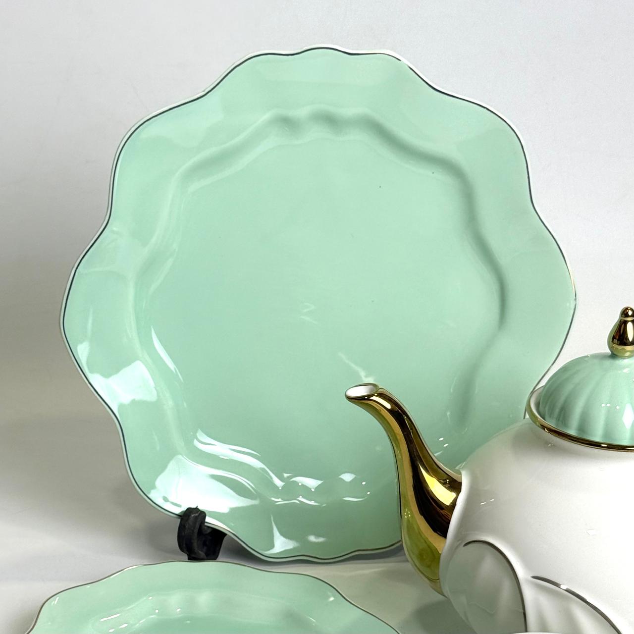 Elegant Mint Green Bone China Tea Set – 24-Piece Complete Tea Serving Set