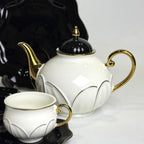 Classic 24PCS Tea Set – Black & White Bone China with Gold Rim Finish
