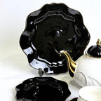 Classic 24PCS Tea Set – Black & White Bone China with Gold Rim Finish