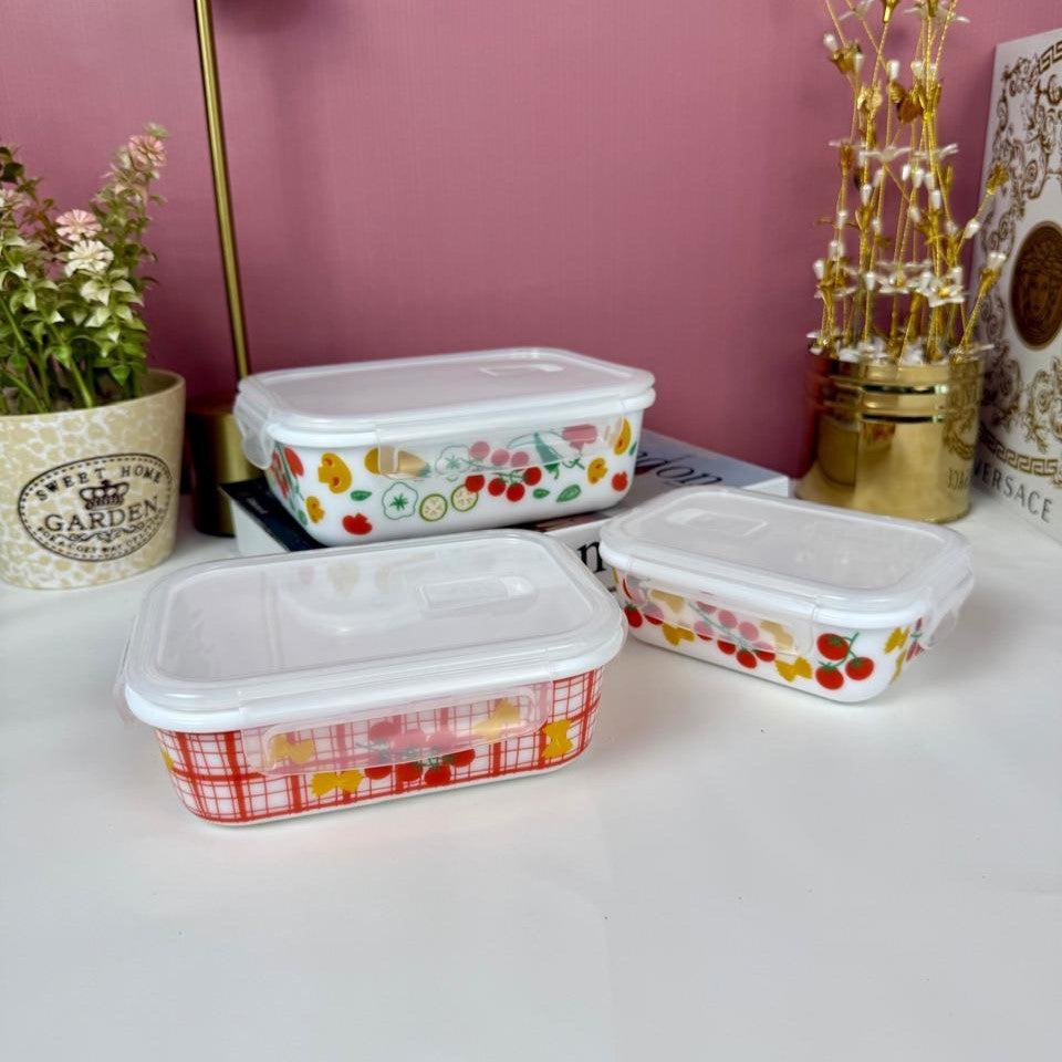 Marble 3-Piece Storage Box Set | Leak Proof & Airtight Glass Containers with Lock Lids
