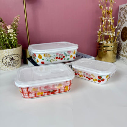 Marble 3-Piece Storage Box Set | Leak Proof & Airtight Glass Containers with Lock Lids