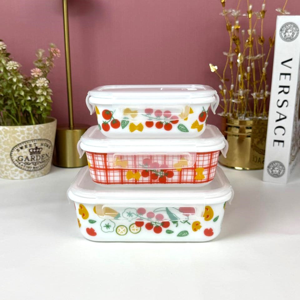 Marble 3-Piece Storage Box Set | Leak Proof & Airtight Glass Containers with Lock Lids
