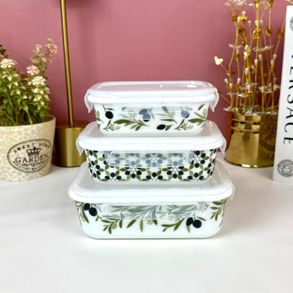 Marble 3-Piece Storage Box Set | Leak Proof & Airtight Glass Containers with Lock Lids
