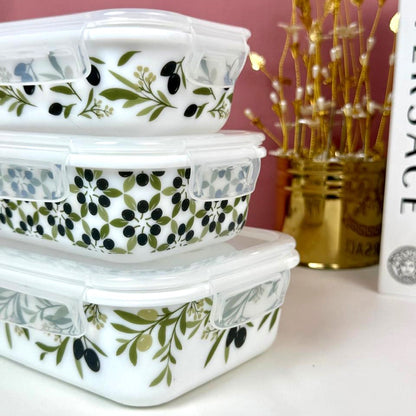 Marble 3-Piece Storage Box Set | Leak Proof & Airtight Glass Containers with Lock Lids
