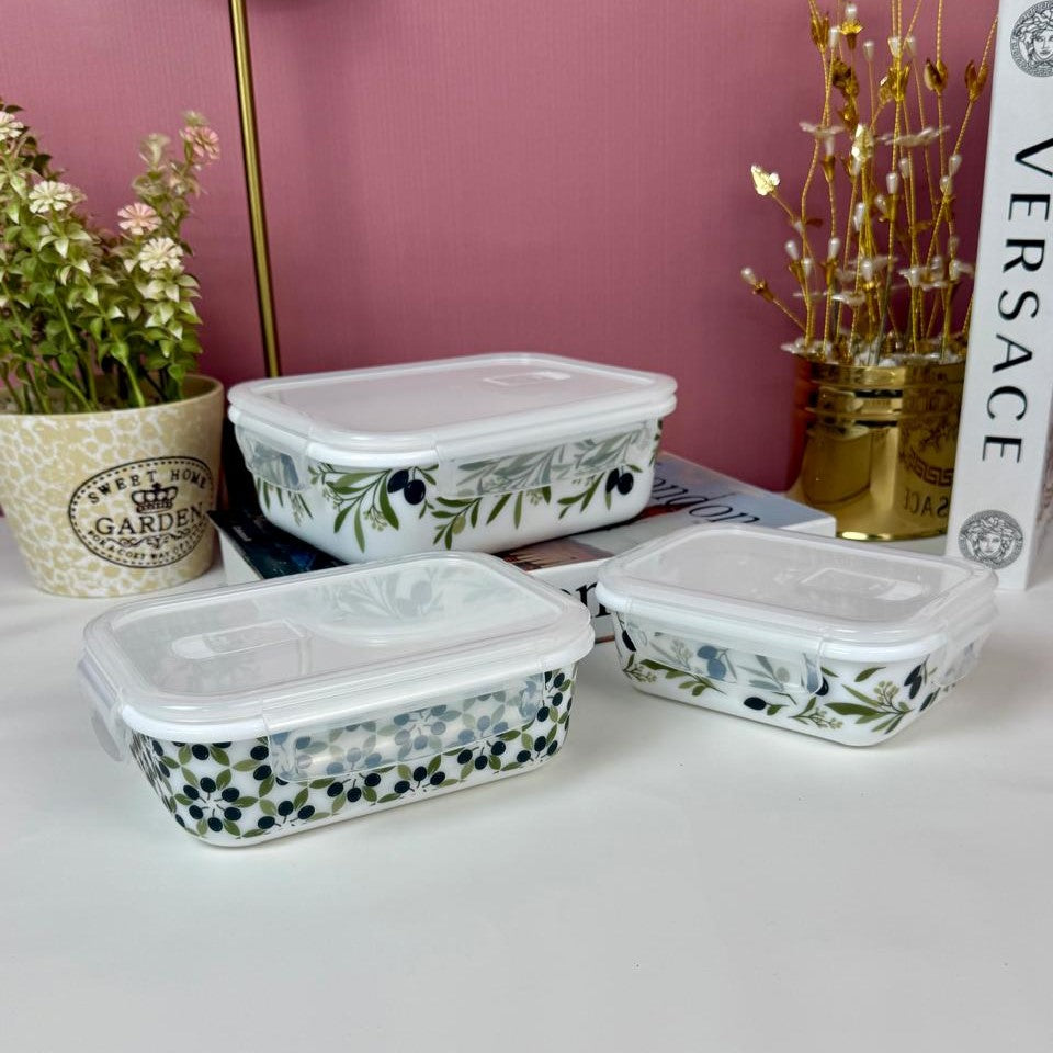 Marble 3-Piece Storage Box Set | Leak Proof & Airtight Glass Containers with Lock Lids