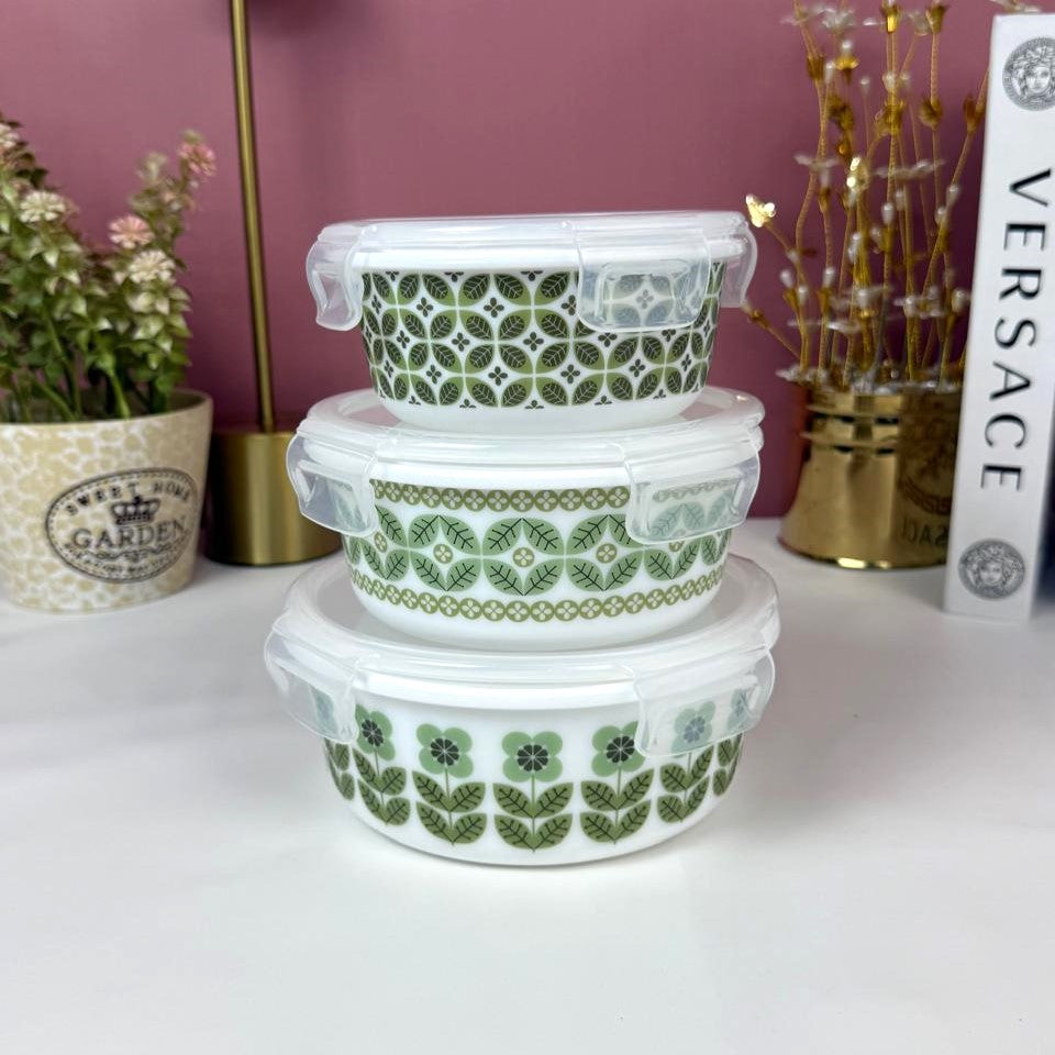 Marble 3-Piece Storage Box Set | Leak Proof & Airtight Glass Containers with Lock Lids