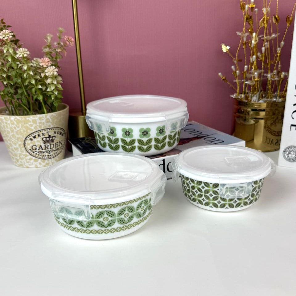 Marble 3-Piece Storage Box Set | Leak Proof & Airtight Glass Containers with Lock Lids