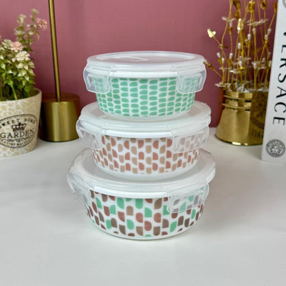 Marble 3-Piece Storage Box Set | Leak Proof & Airtight Glass Containers with Lock Lids